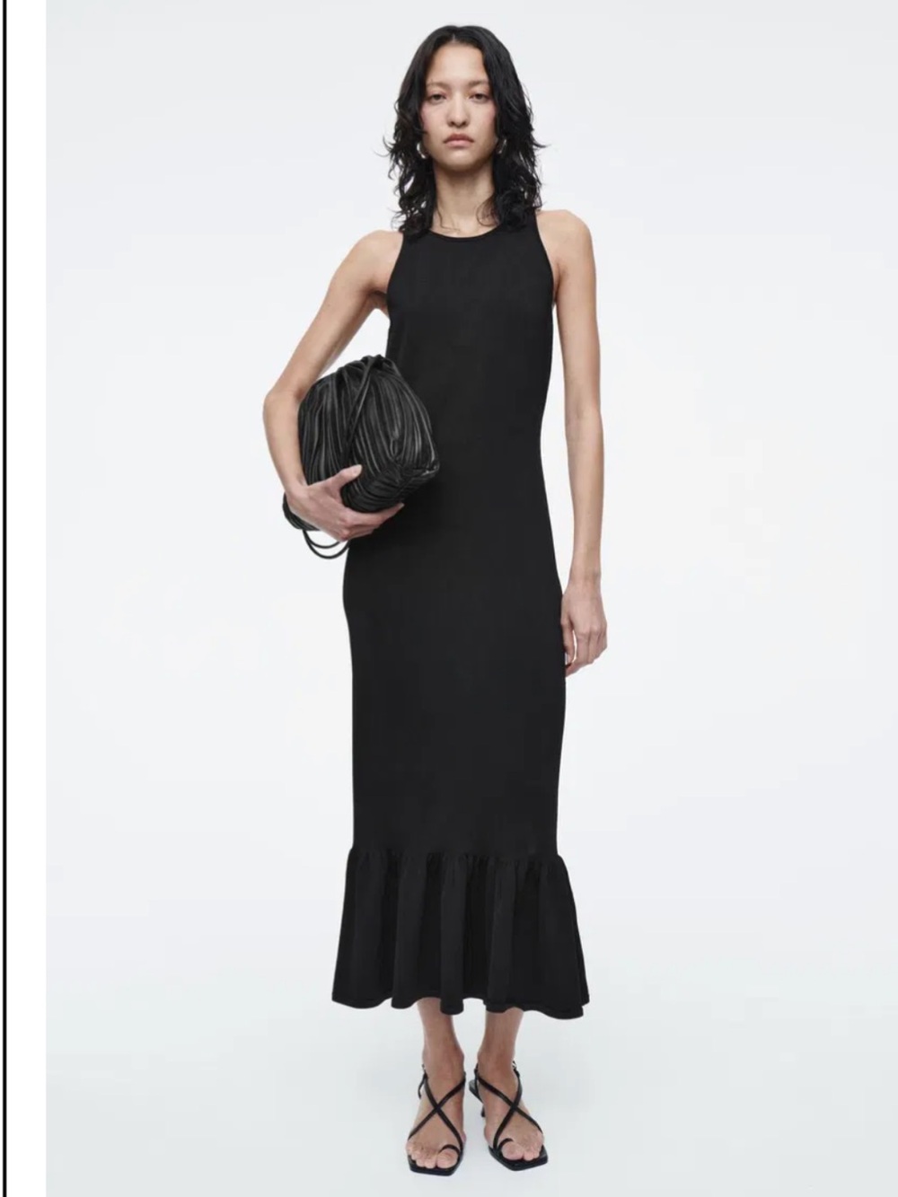 COS Ruffle Hem Midi Tank Knit Dress in Black size XS
